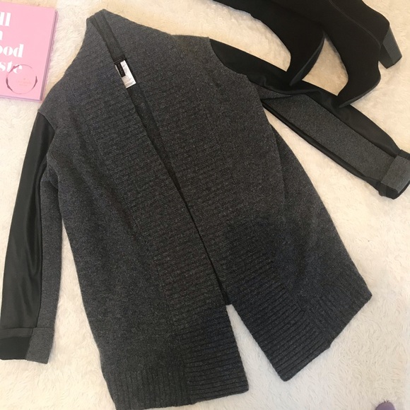 BCBG Sweaters - NWOT BCBG Faux Leather Sleeve Cardigan